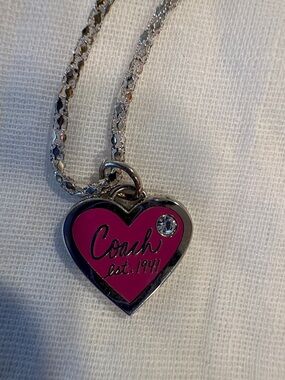 Coach Pink Heart Pendant Necklace with Crystal Accent
